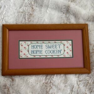 Home Sweet Home Cookin' Framed Cross-Stitch Wall Art. Handmade.